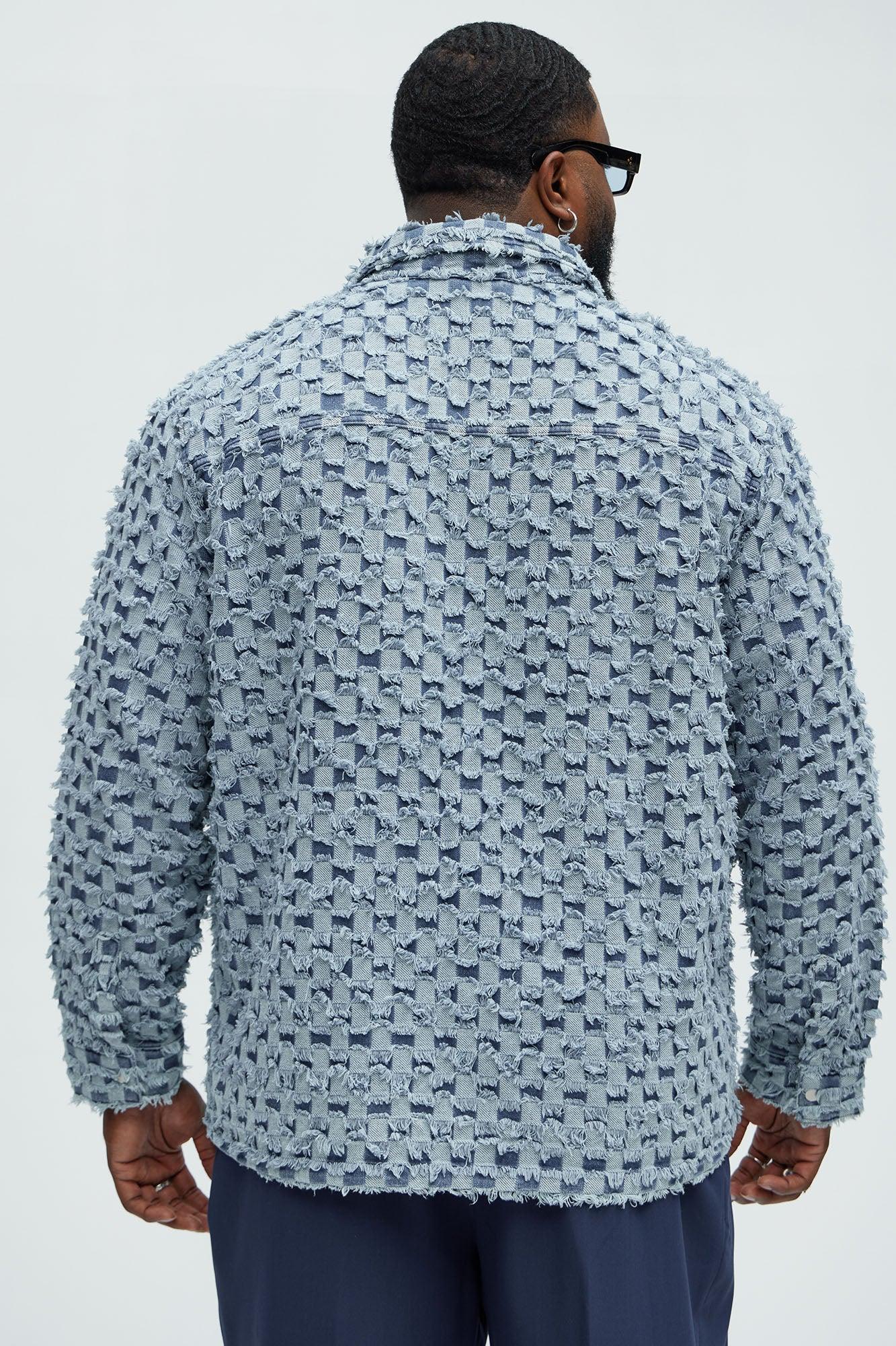 Blame Me Frayed Denim Button Up Shirt - Light Blue Wash Product Image