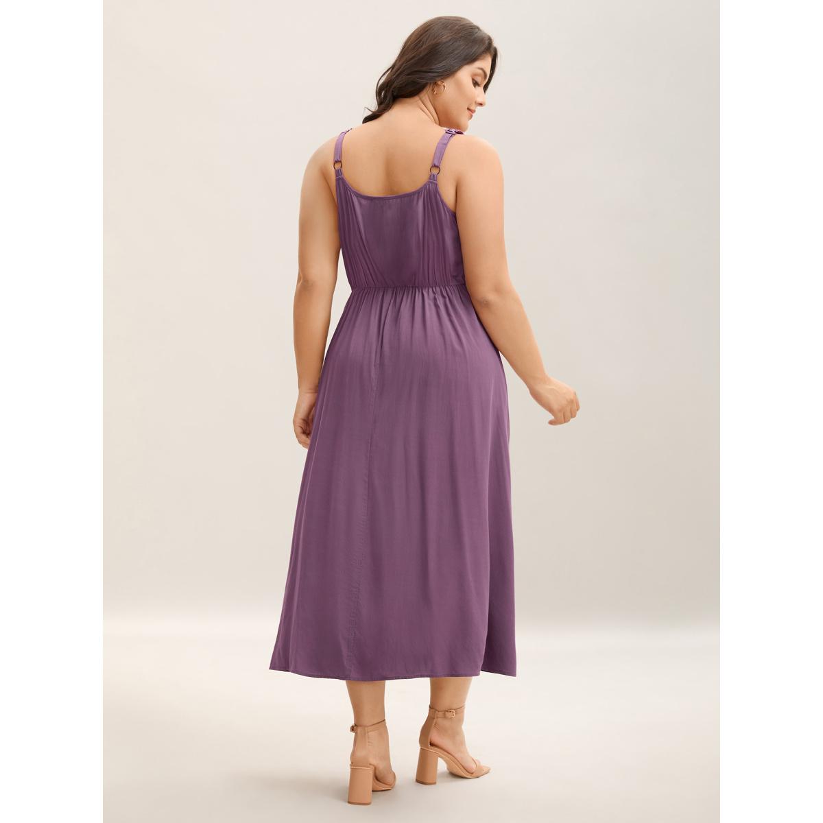 Plus Size Woven Crochet Floral Neckline Midi Dress Mauve Women V-neck Sleeveless Curvy BloomChic 30/6X Product Image