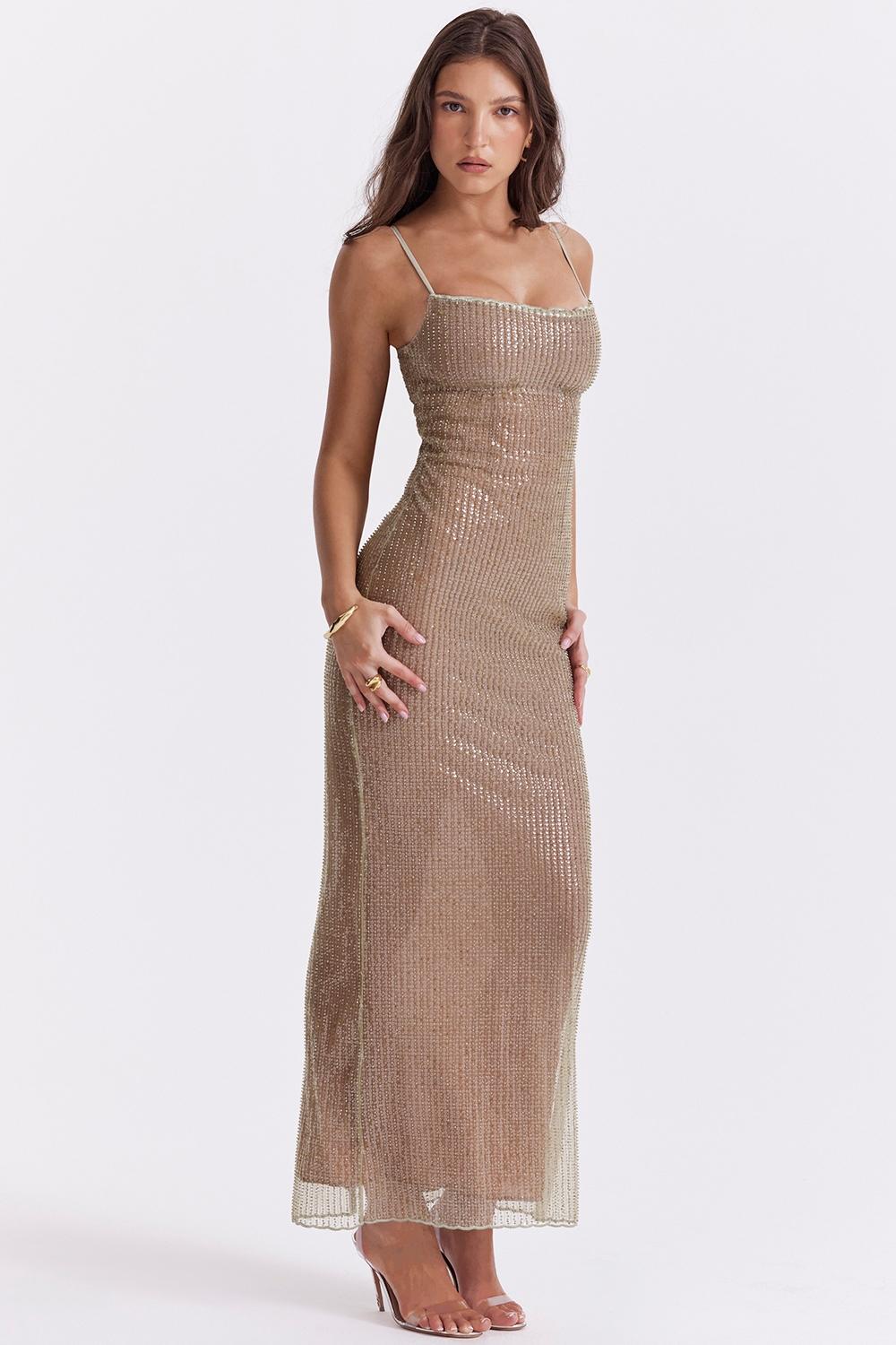 Alondra  cafe au lait beaded maxi dress - limited edition Product Image