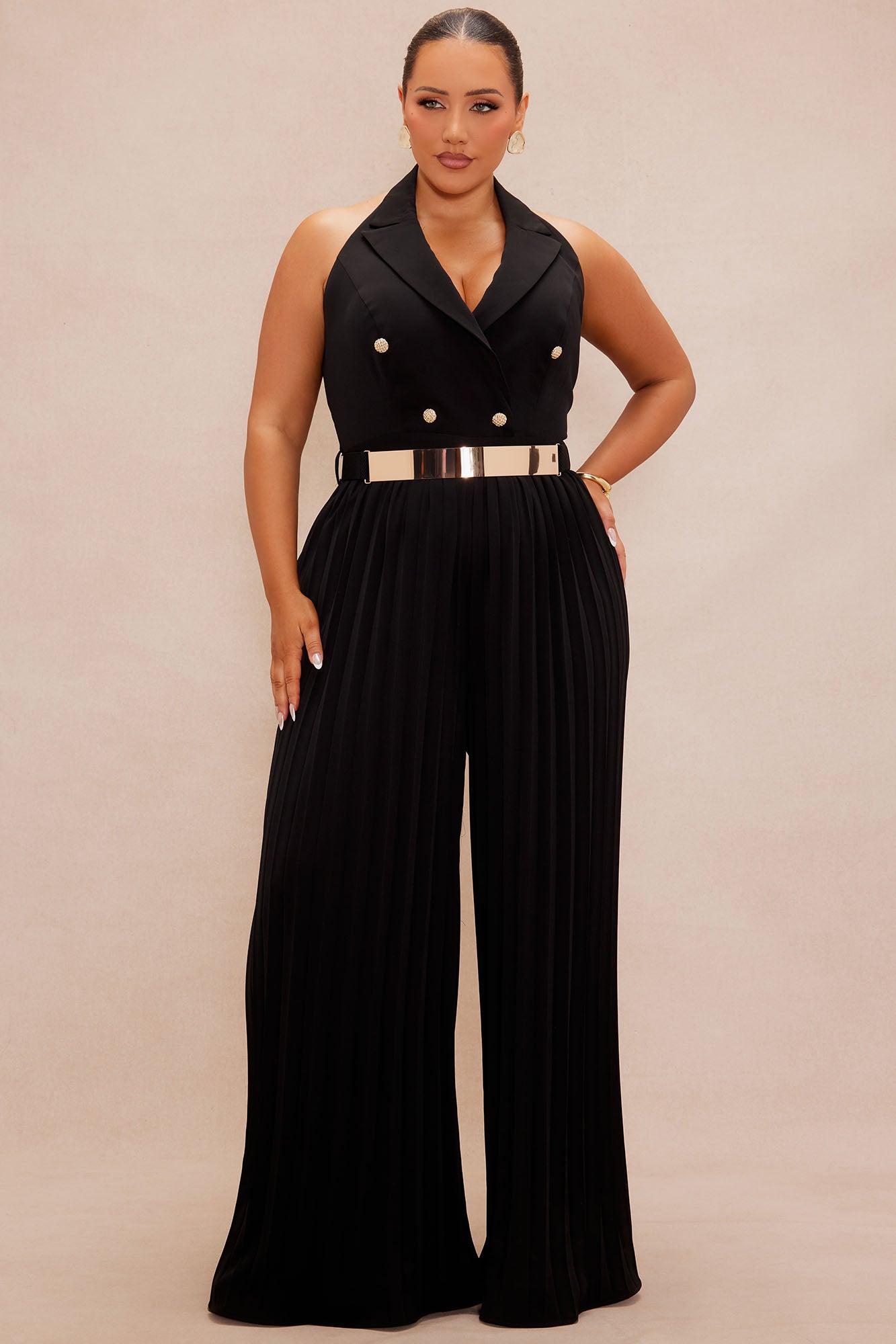 Chelsea Pleated Wide Leg Jumpsuit - Black Product Image