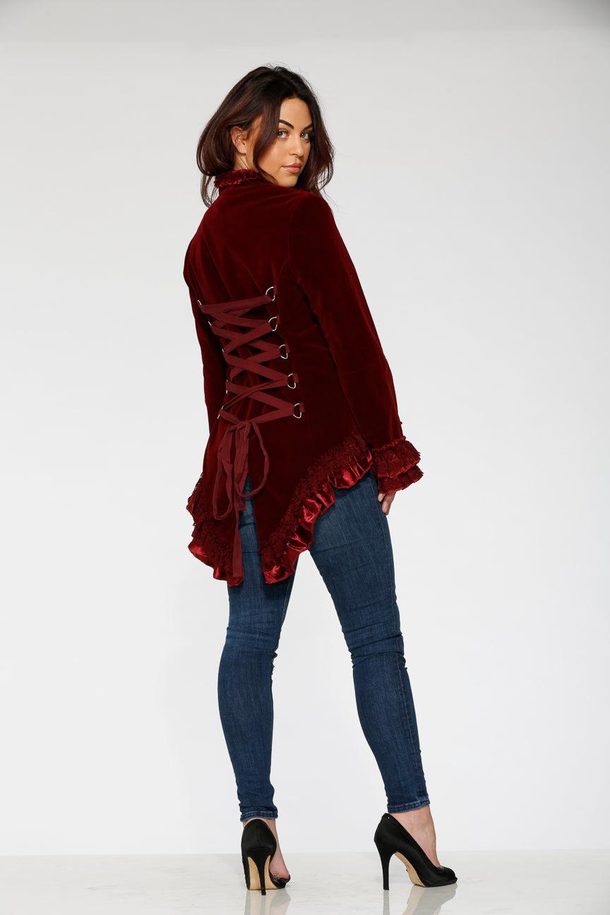 Burgundy Gloria Velvet Tailed Jacket Product Image