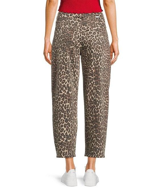 Daze Barrell Leg Mid Rise Leopard Print Denim Jeans Product Image