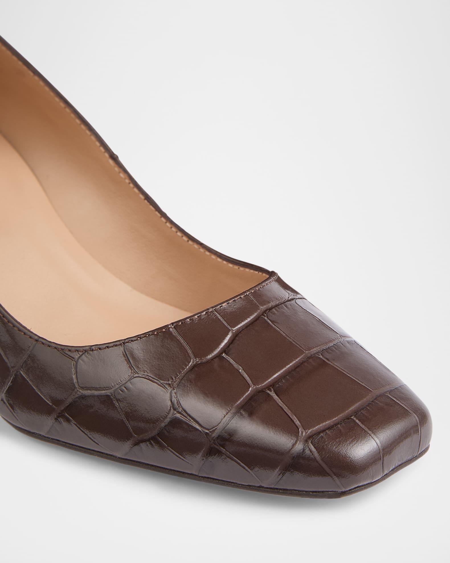 Sally Croco Square-Toe Block-Heel Pumps Product Image