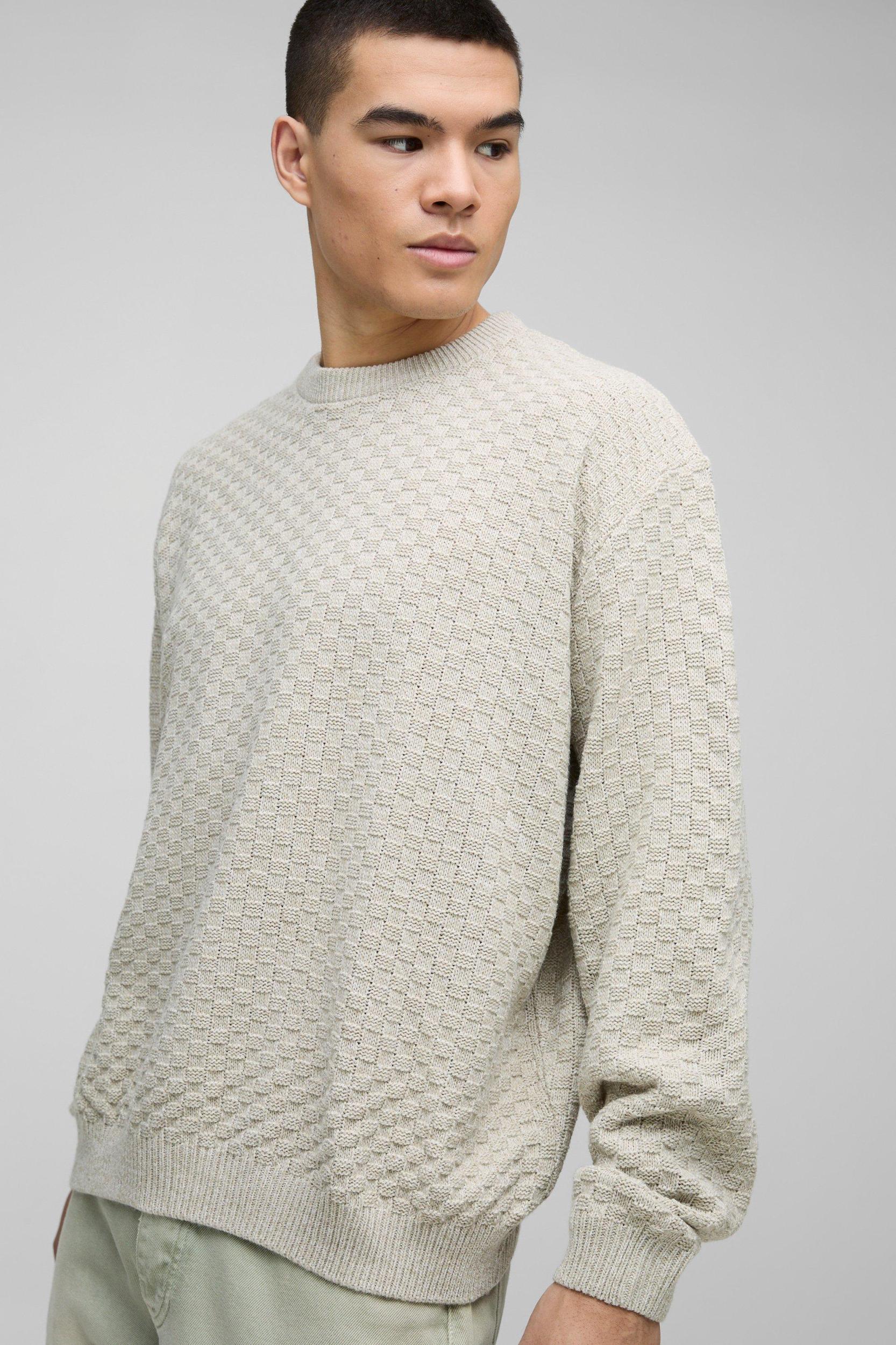 Oversized Boxy Basket Knitted Crew Sweater | boohooMAN USA Product Image