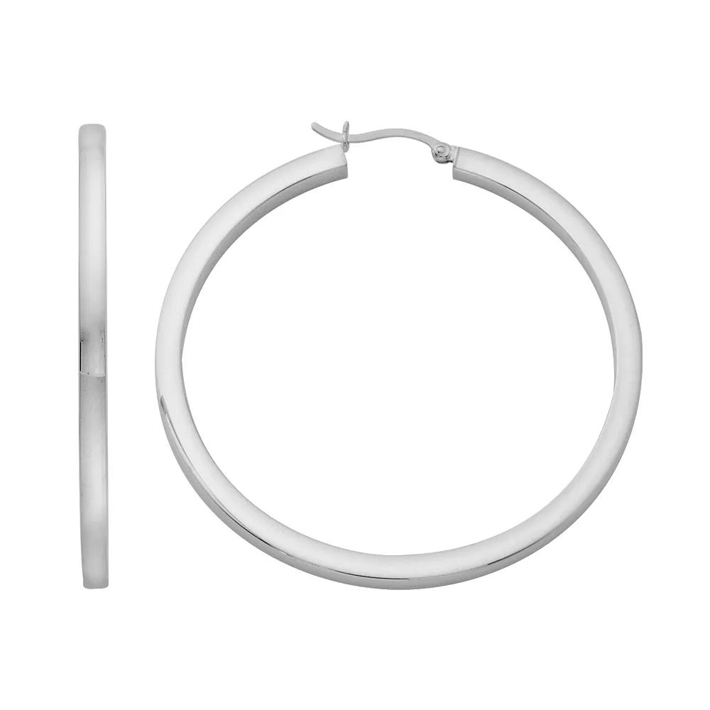 Platinum Over Silver Large Hoop Earrings, Women's, White Gold Product Image