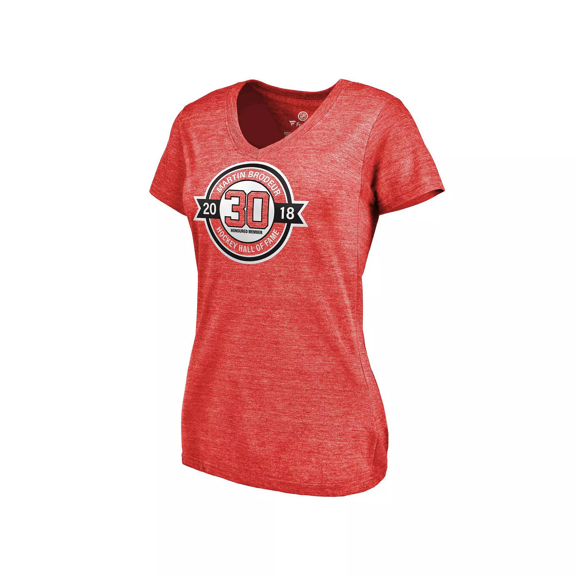 Women's Fanatics Branded Martin Brodeur Red New Jersey Devils Hall of Fame V-Neck Tri-Blend T-Shirt,  Product Image