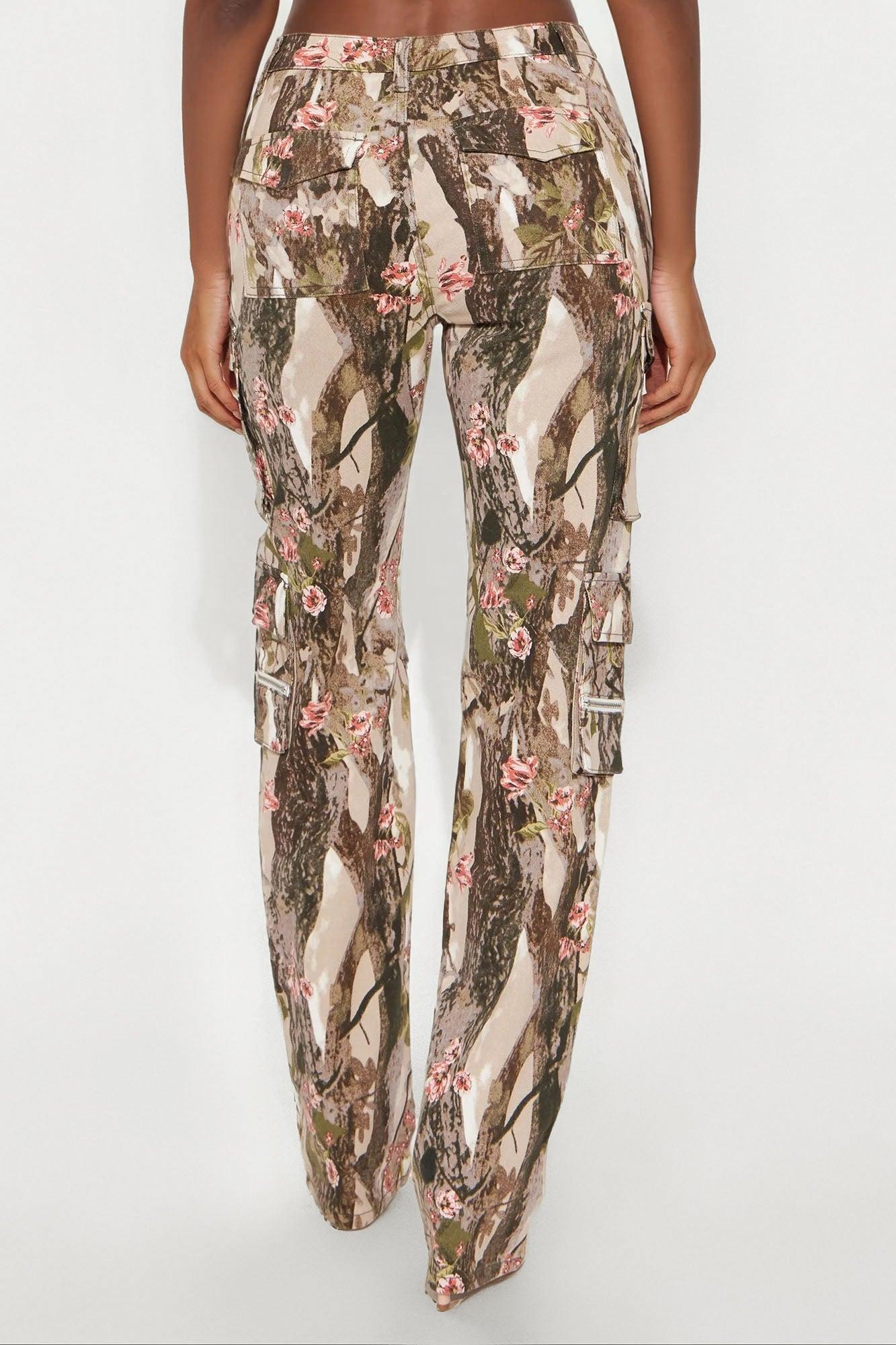 Tall By A Long Shot Floral Camo Stretch Cargo Jeans - Taupe/combo Female Product Image