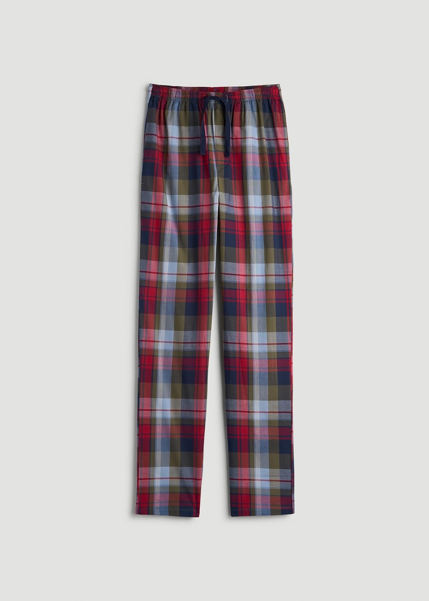 Woven Pajama Pants for Tall Men in Blue & Green Plaid Male Product Image