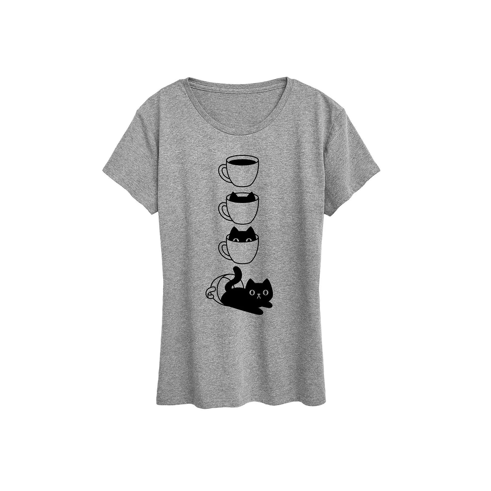 Women's Cat Coffee Cup Graphic Tee, Girl's,  Product Image