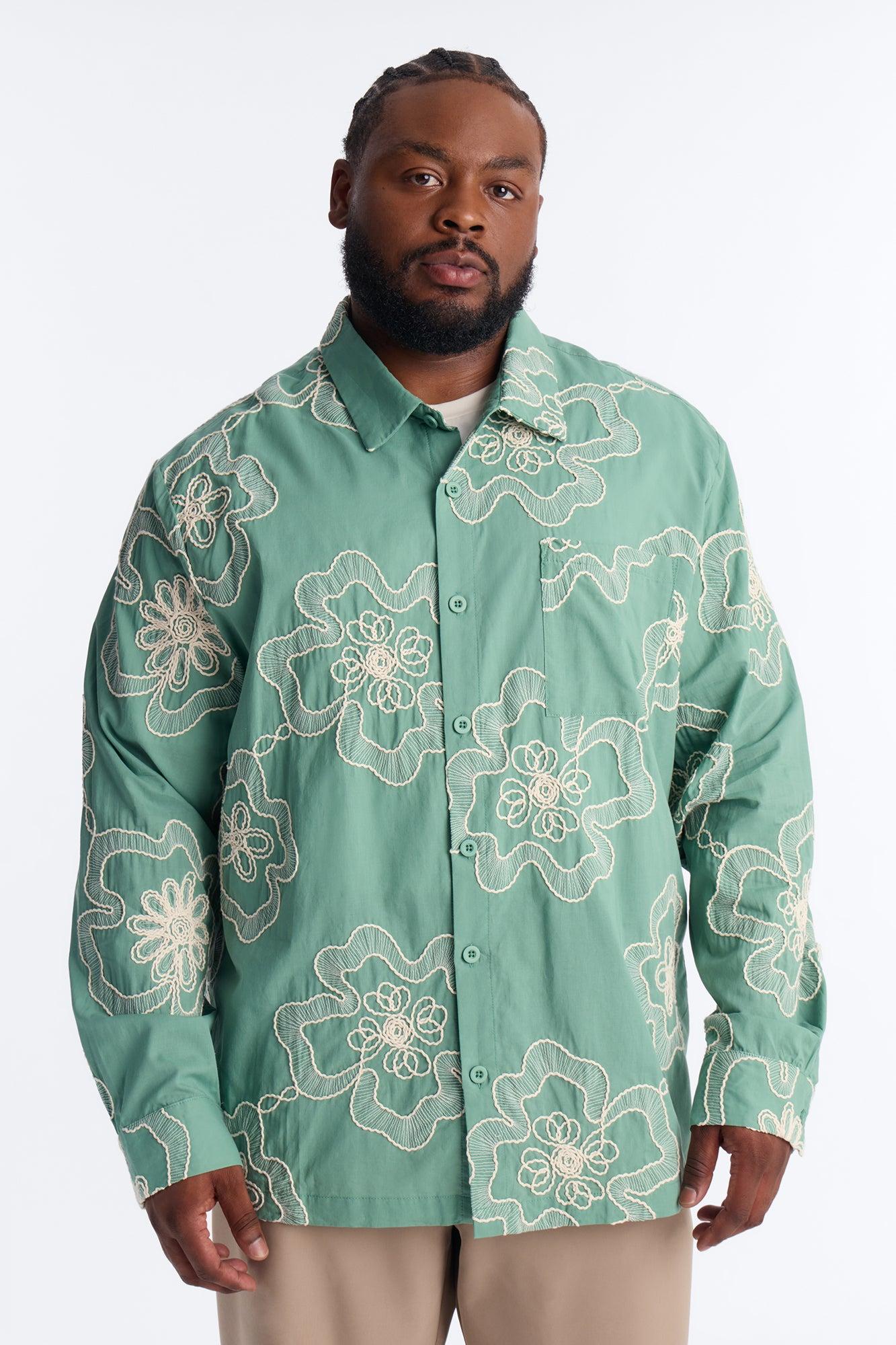 Fleur Entwine Long Sleeve Button Up Shirt - Mint Male Product Image