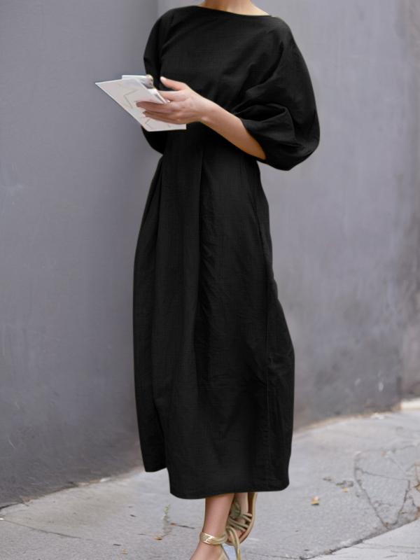 Half Sleeves Loose Solid Color Round-neck Maxi Dresses Product Image
