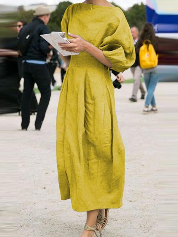 Half Sleeves Loose Solid Color Round-neck Maxi Dresses Product Image