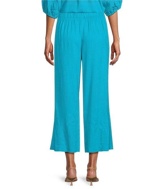 Investments Palm Tree Embroidery Pull-On Wide Leg Crop Coordinating Pants Product Image