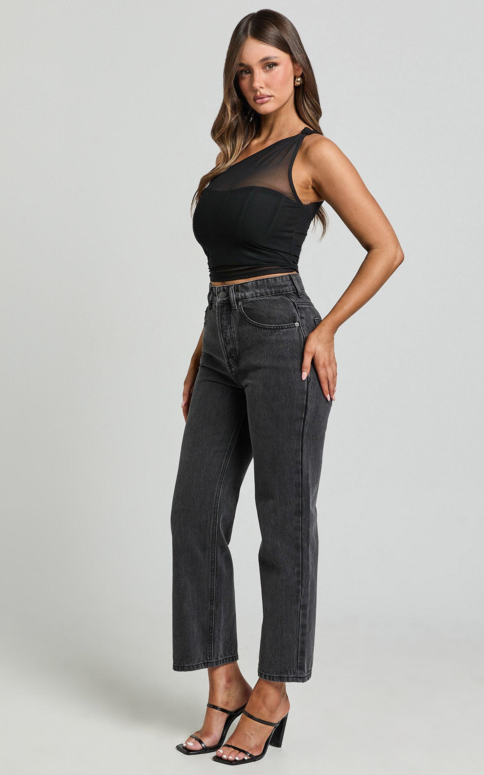 Wilkins Jeans - High Waisted Straight Leg Cropped Hem Jeans in Washed Black Product Image