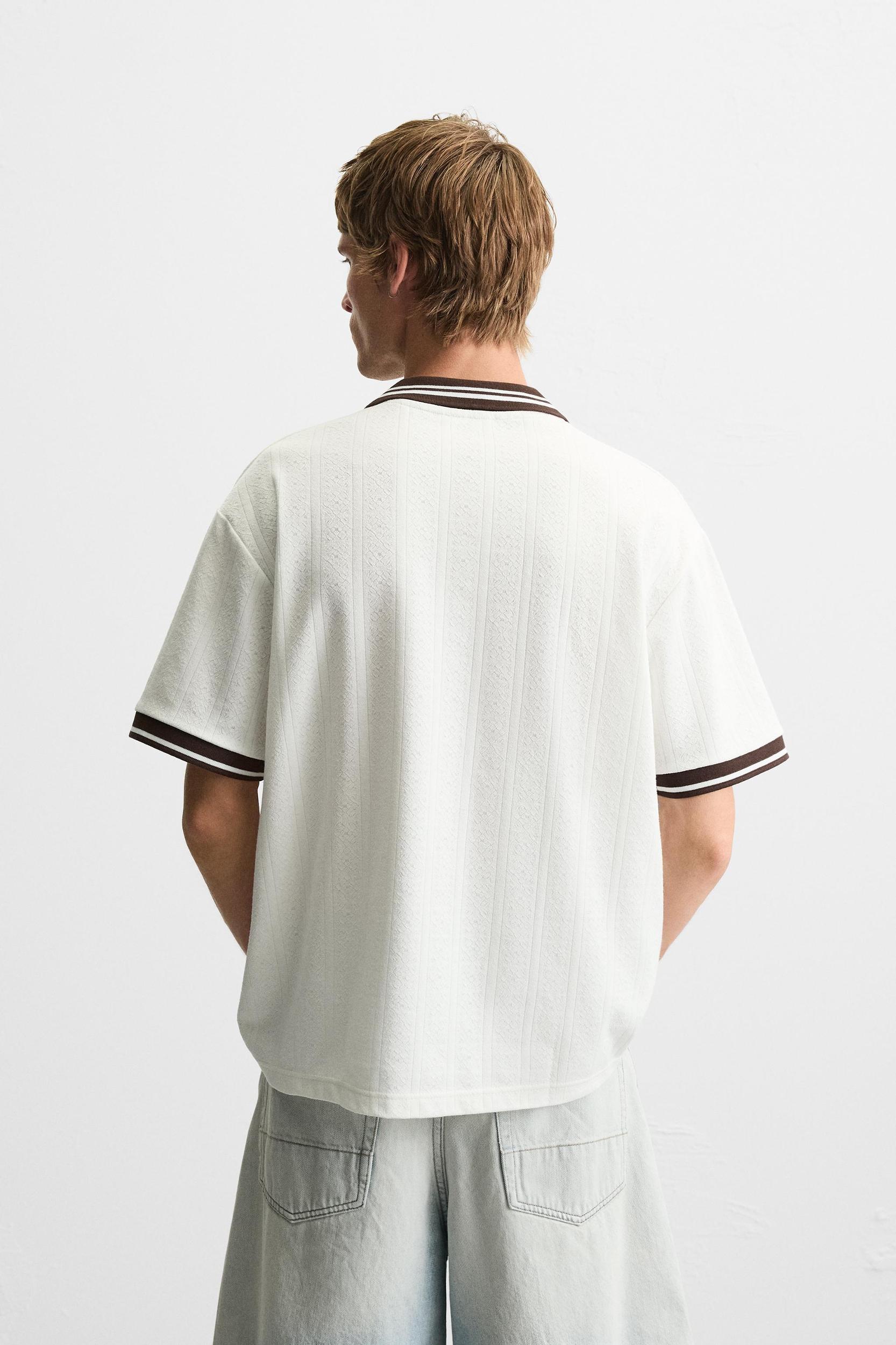 EMBROIDERED TEXT JACQUARD POLO SHIRT Product Image