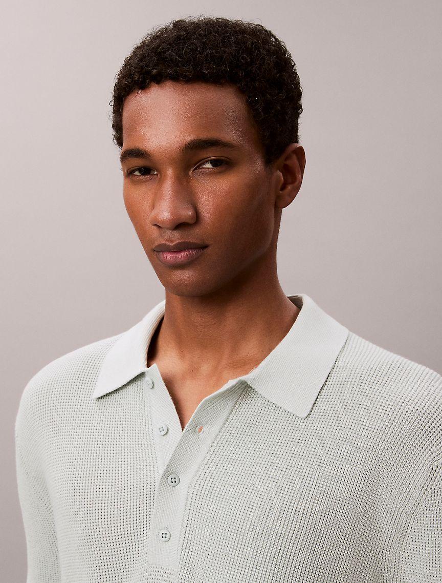 Waffle Cotton Polo Sweater Product Image