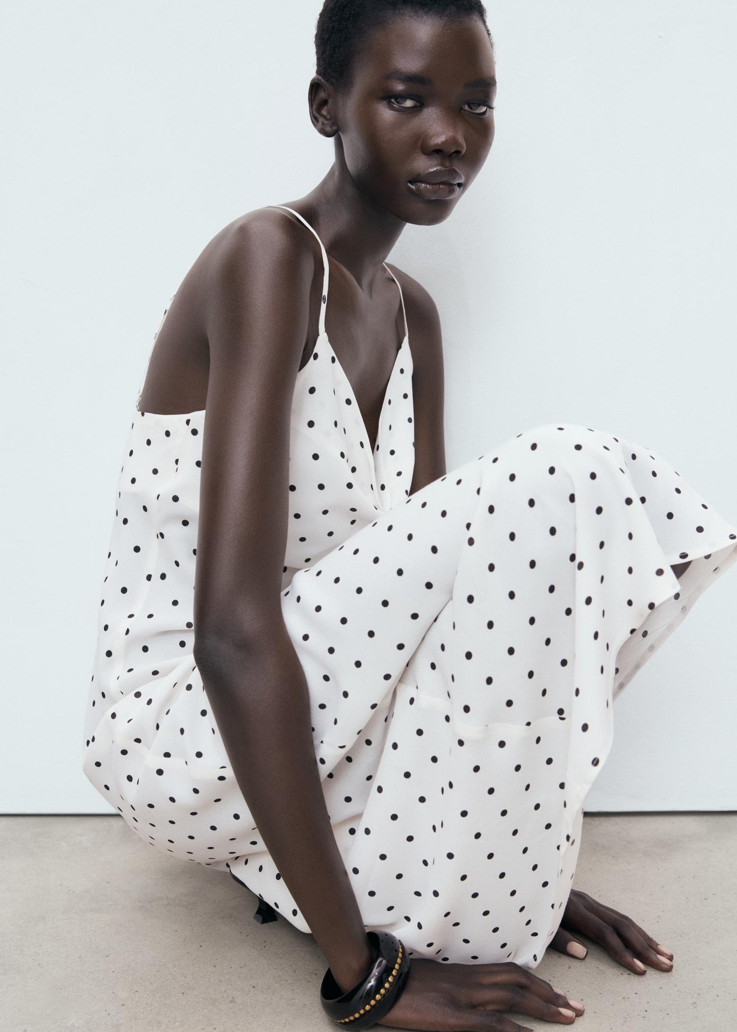 Long dress with draped neckline - Women | MANGO USA Product Image