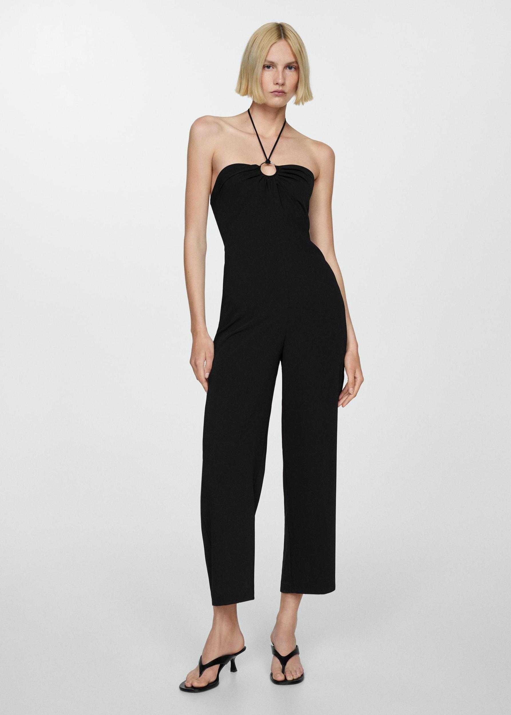 Halter-neck jumpsuit with ring - Women | MANGO USA Product Image