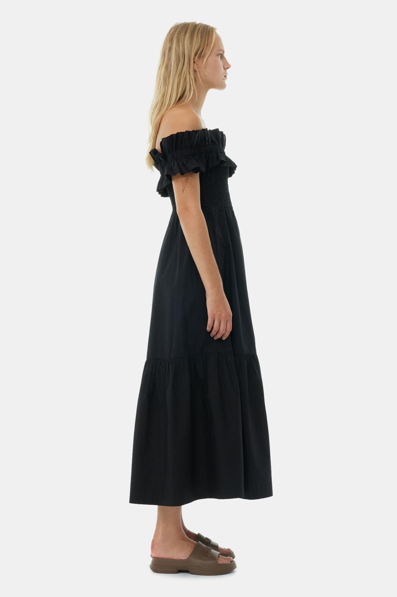 Black Cotton Poplin Long Smock Dress Product Image