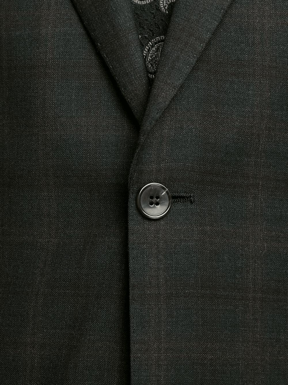 Wool Stretch Plaid Single Breasted Peak Lapel Suit Jacket - Dark Olive Product Image
