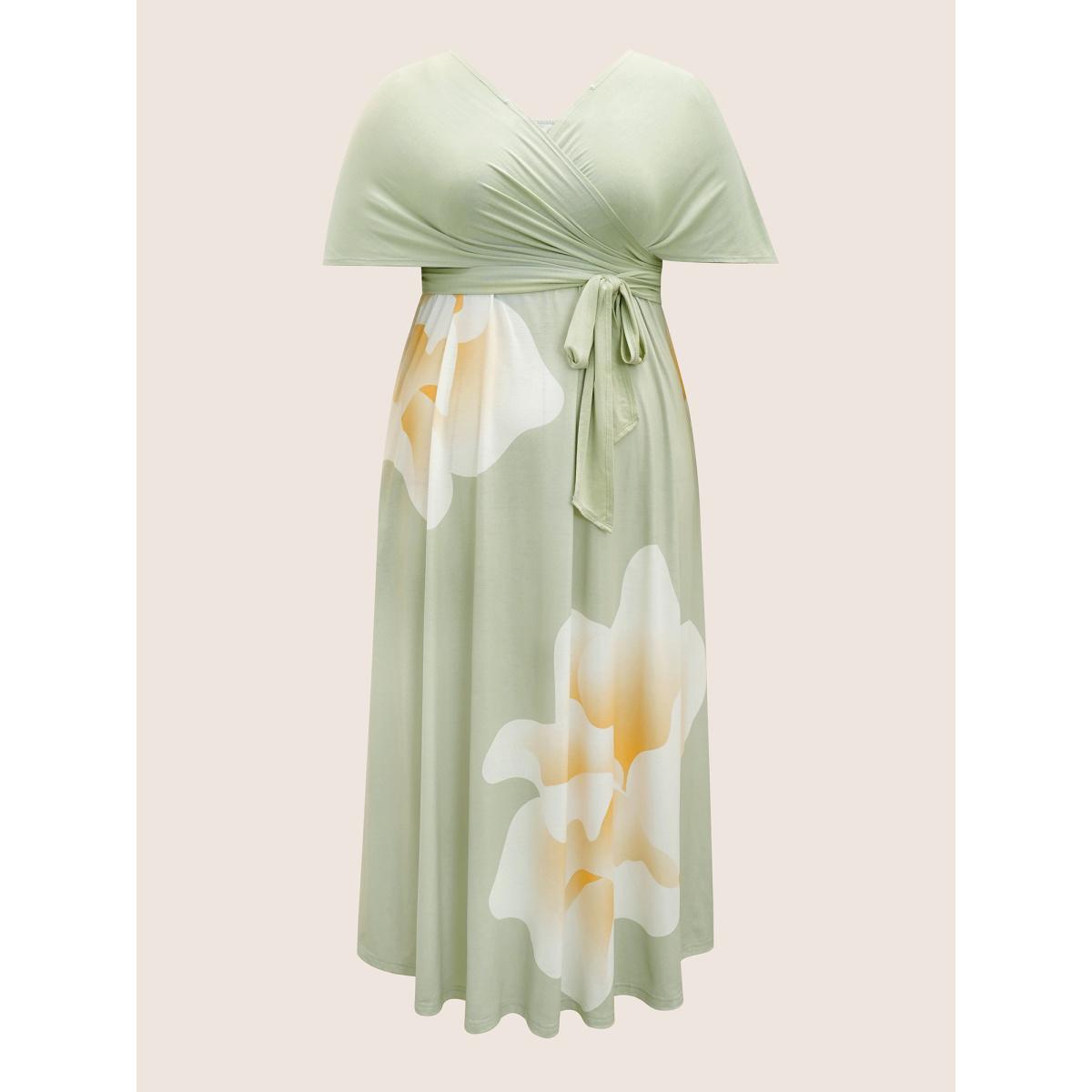 Plus Size Everywhere Dress - Floral Mesh Ties Dress Mint Women Elegant Belted Non Sleeveless Curvy BloomChic 18-20/2X Product Image