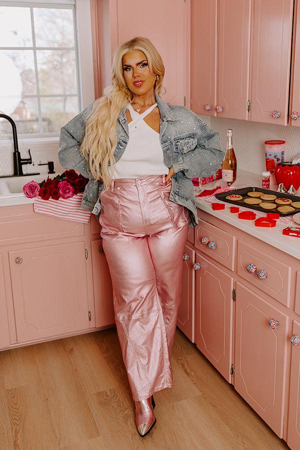 The Raleigh High Waist Metallic Pants In Pink Curves Product Image