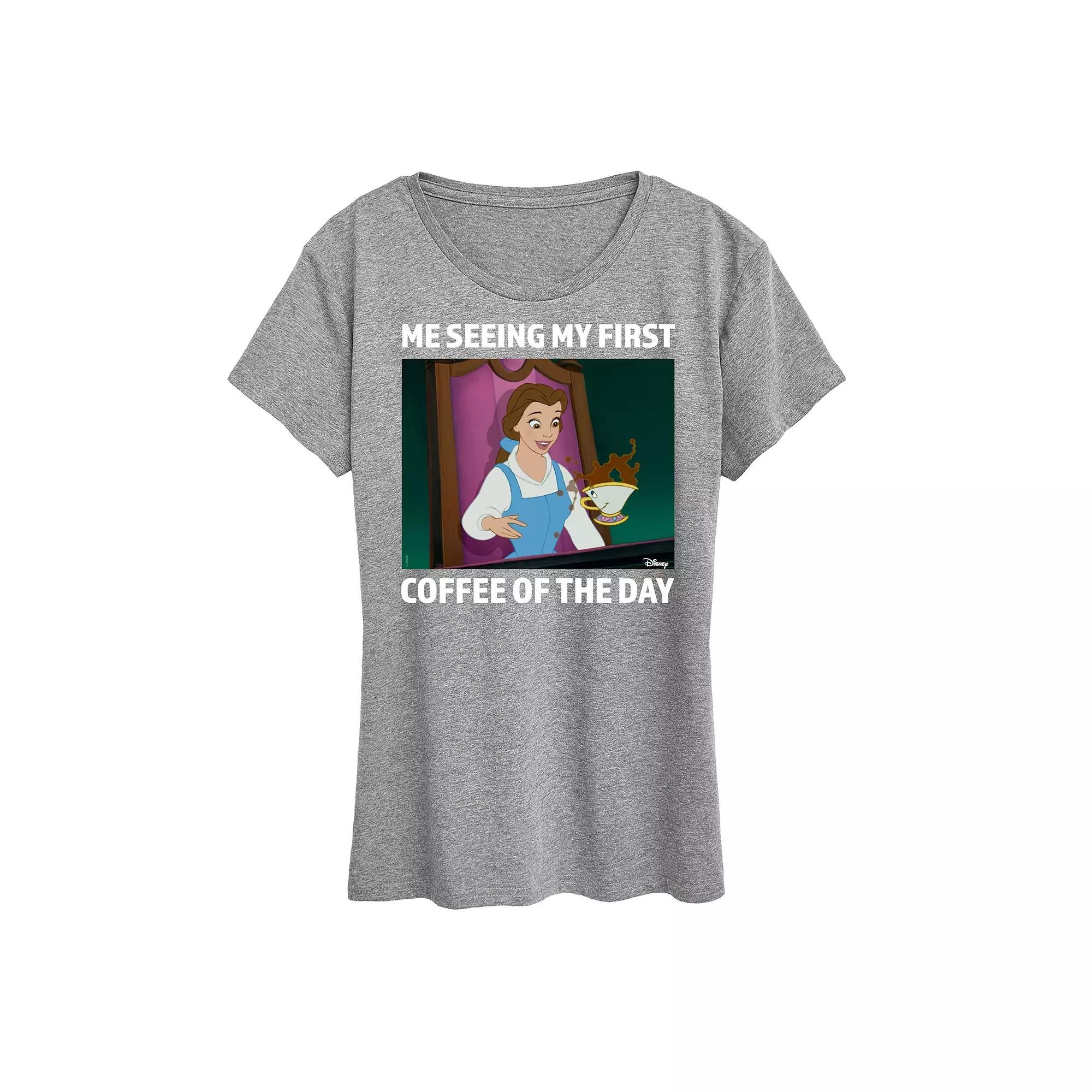 Disney Princess Belle Women's First Coffee Of The Day Meme Graphic Tee,  Product Image