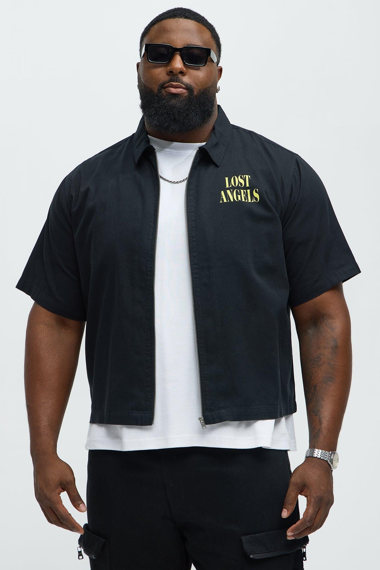 Just Chilling Cropped Short Sleeve Zip Up Shirt - Black Product Image