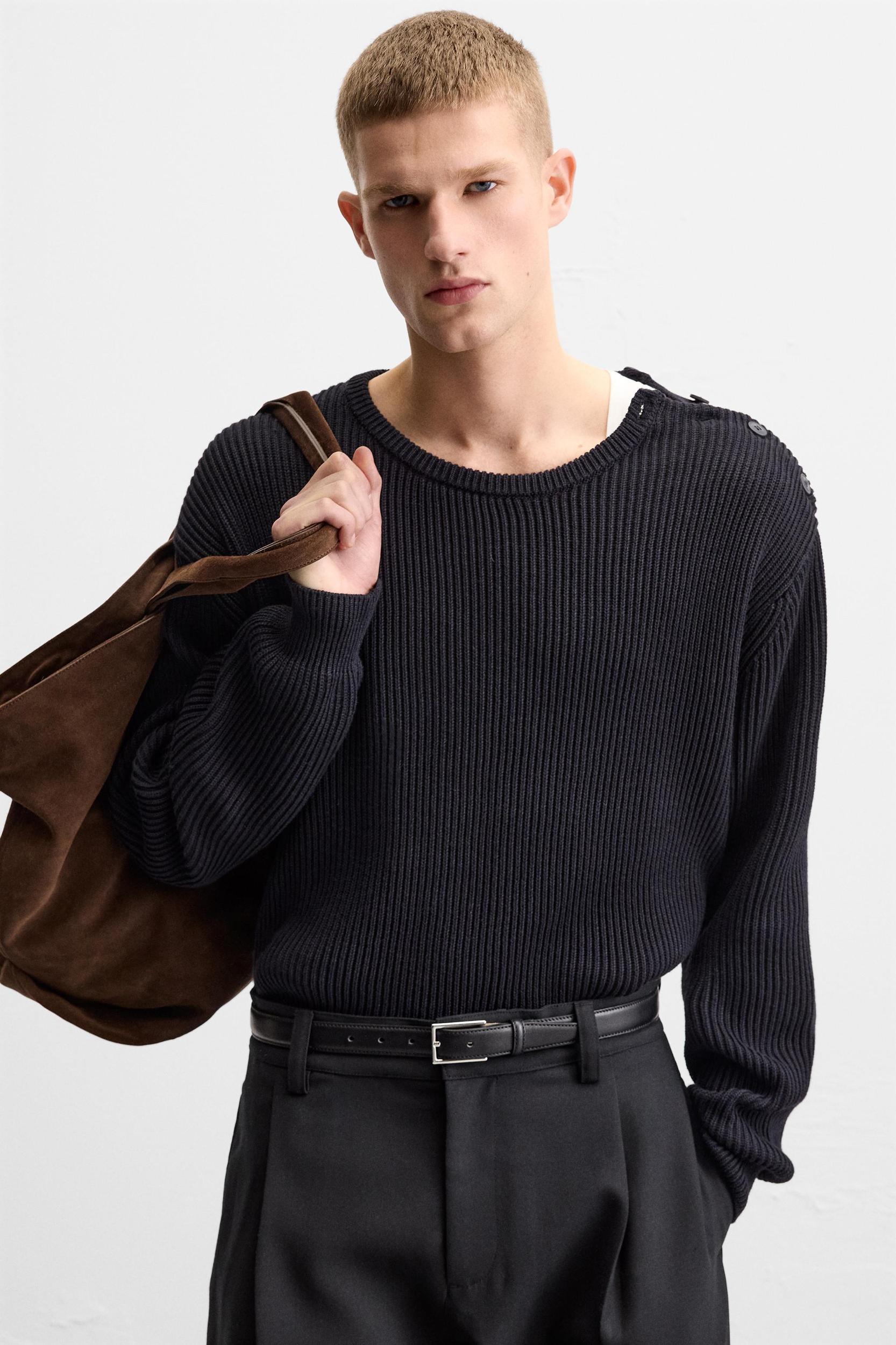 BUTTONED TEXTURED SWEATER Product Image