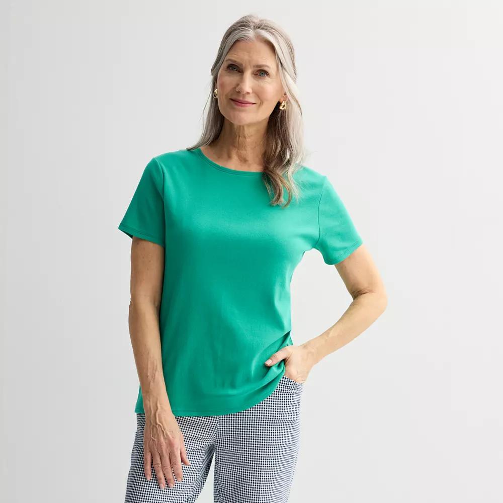 Petite Croft & Barrow® Essential Crewneck Tee, Women's, Size: XL Petite, Greenway Product Image