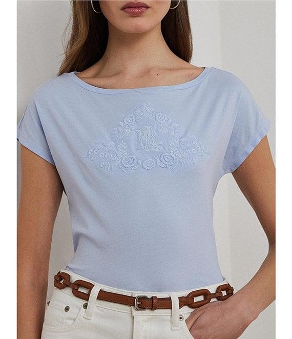 Lauren Ralph Lauren Knit Jersey Boat Neck Short Sleeve Tee Product Image