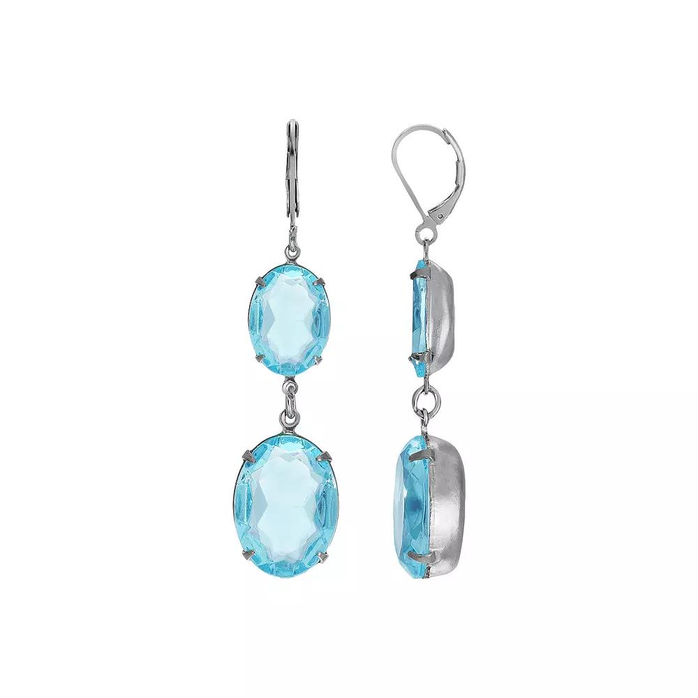 1928 Silver Tone Blue Crystal Linear Drop Earrings, Women's Product Image
