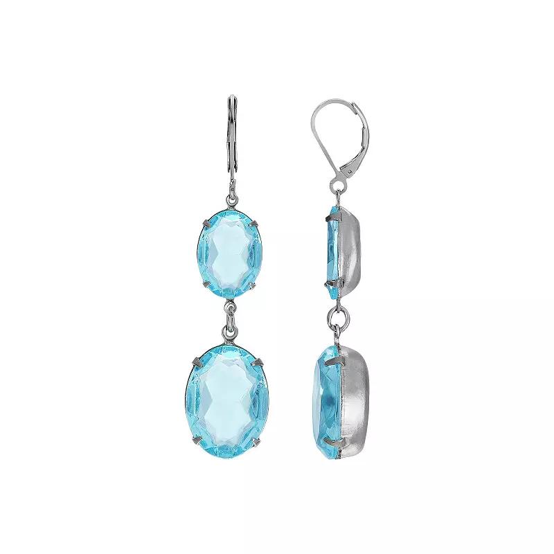 1928 Silver Tone Blue Crystal Linear Drop Earrings, Women's Product Image