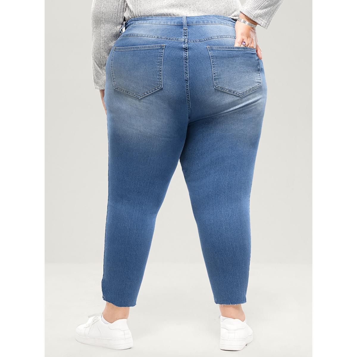 Plus Size Skinny Very Stretchy High Rise Medium Wash Distressed Jeans Women LightBlue Casual Plain High stretch Pocket Jeans BloomChic 14/1X Product Image