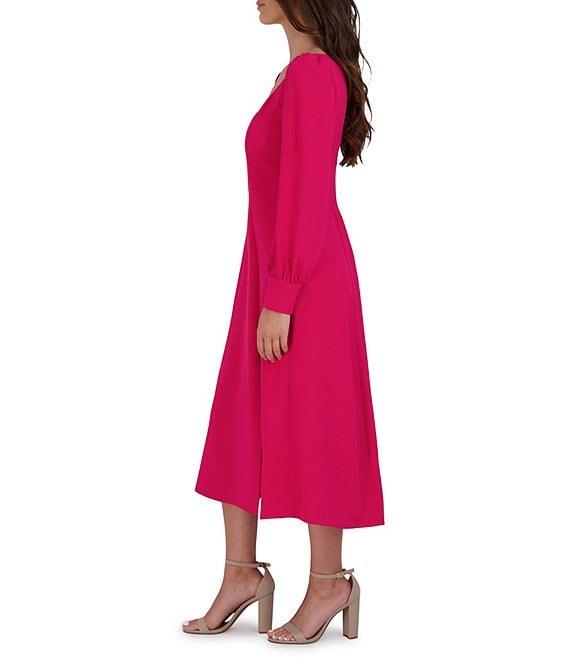 Julia Jordan Scoop Neck Long Puff Sleeve Thigh High Slit Midi Dress Product Image