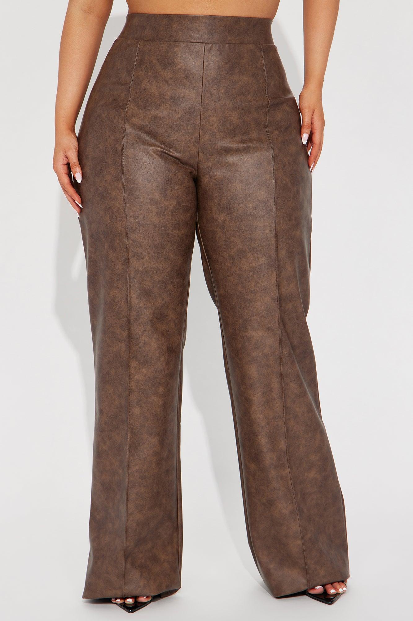 Victoria High Waisted Washed Faux Leather Dress Pants - Chocolate Product Image