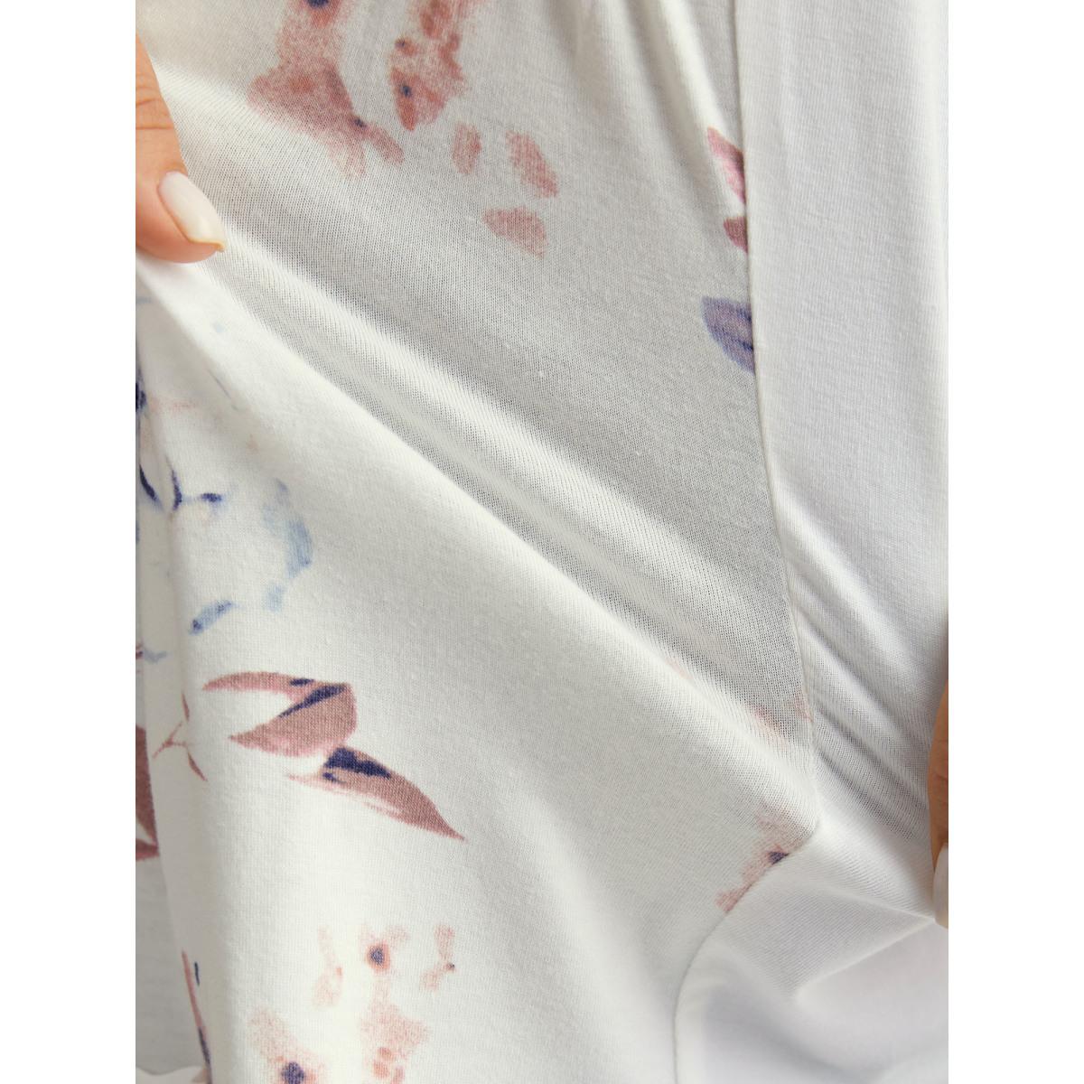 Plus Size Stretchy Handmade Shirred Relaxed-Fit T-Shirt WhiteSmoke Women Gathered V-neck Casual T-shirts BloomChic 14-16/1X Product Image