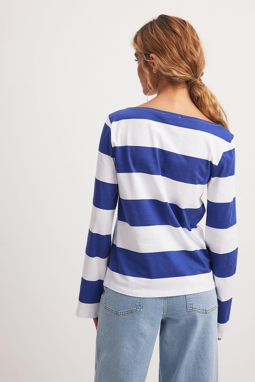 Long Sleeve Boat Neck Cotton Top Product Image