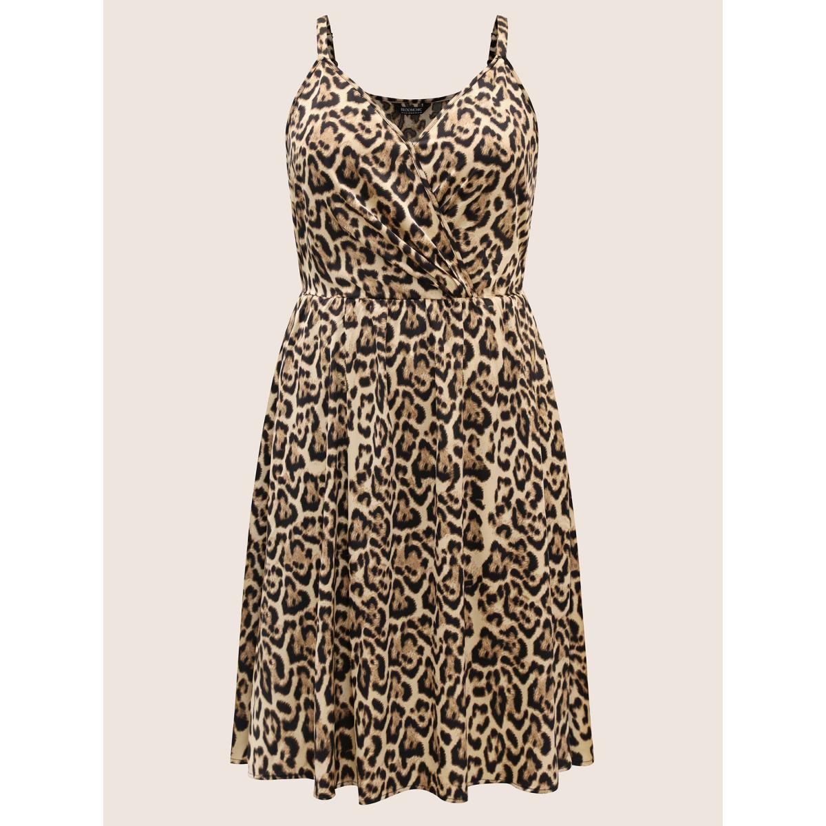 Plus Size Overlap Collar Leopard Print Cami Dress Leopard Women Cocktail Overlap Collar Sleeveless Curvy BloomChic 22-24/3X Product Image