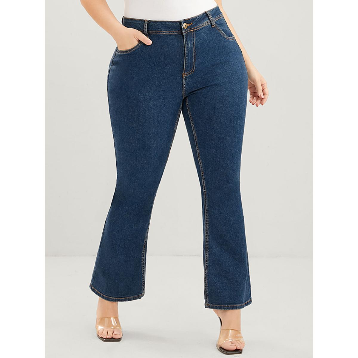 Plus Size Bootcut Slightly Stretchy High Rise Dark Wash Jeans Women Indigo Casual Plain Plain Low stretch Pocket Jeans BloomChic 22/3X Product Image