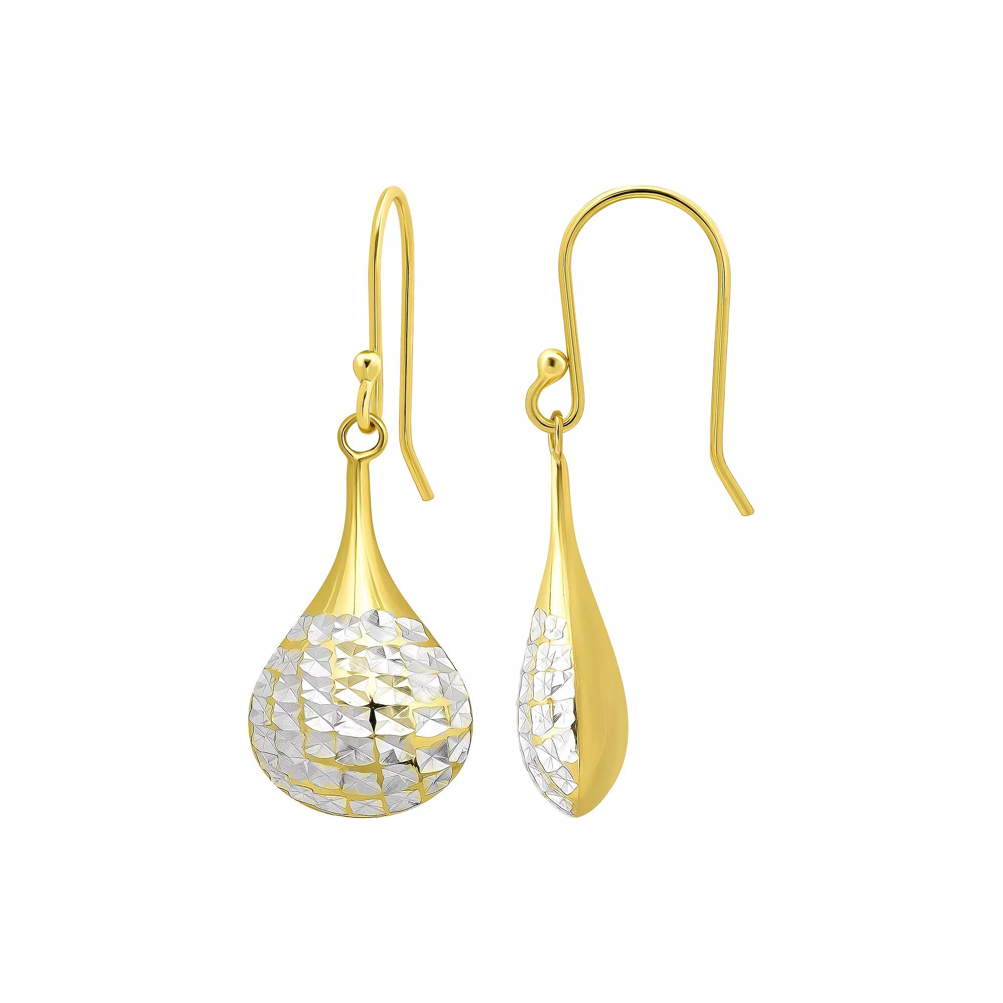 Aleure Precioso Gold Over Sterling Silver Textured Puff Teardrop Drop Earrings, Women's, Two Tone Product Image