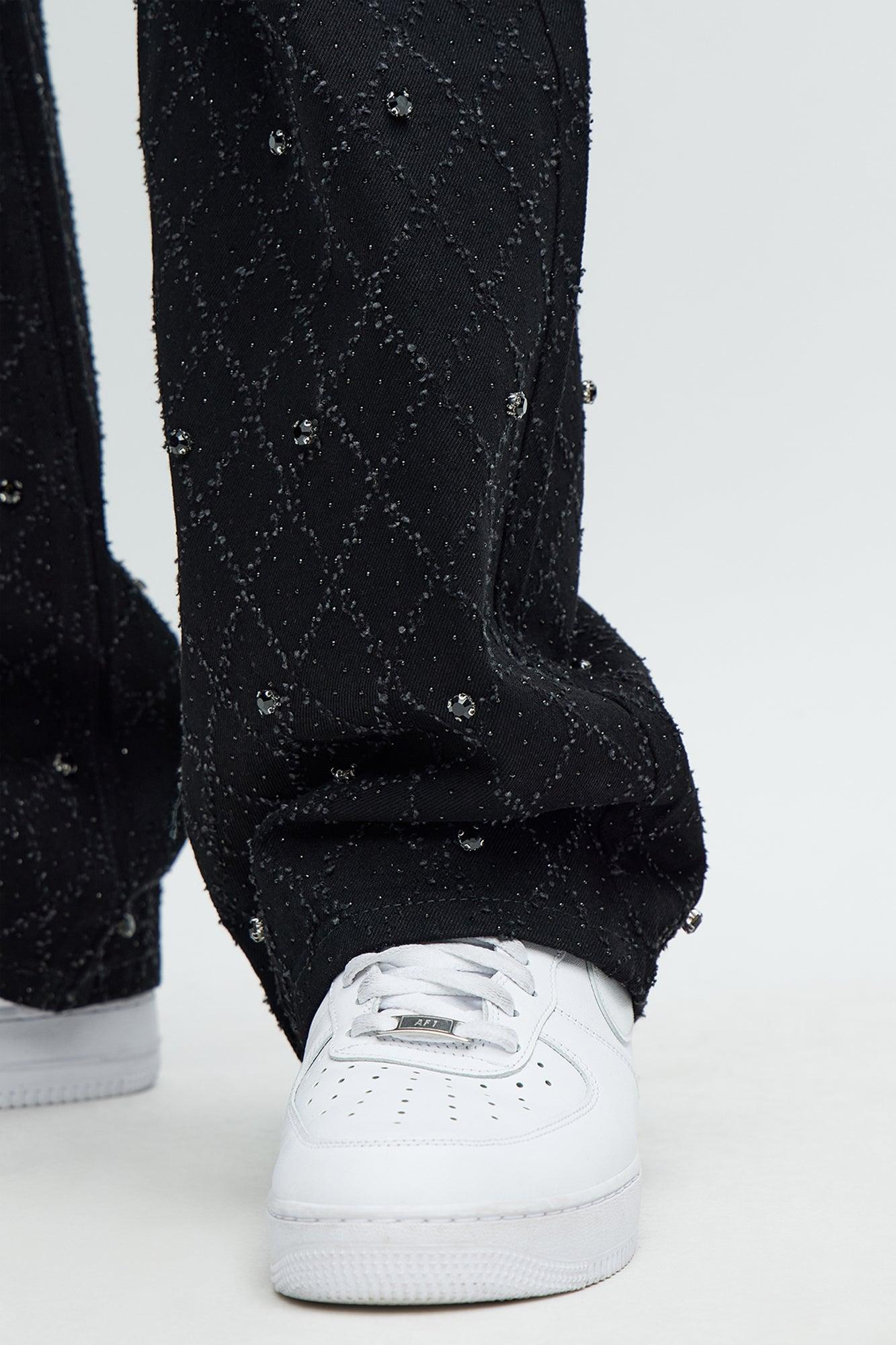 Stacked Slim Flare Wrecked In Jewels Jeans - Black Male Product Image