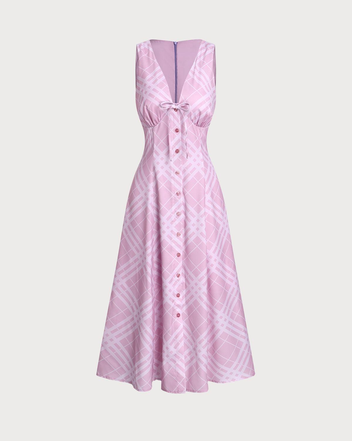 Pink Striped Sleeveless Midi Dress Product Image