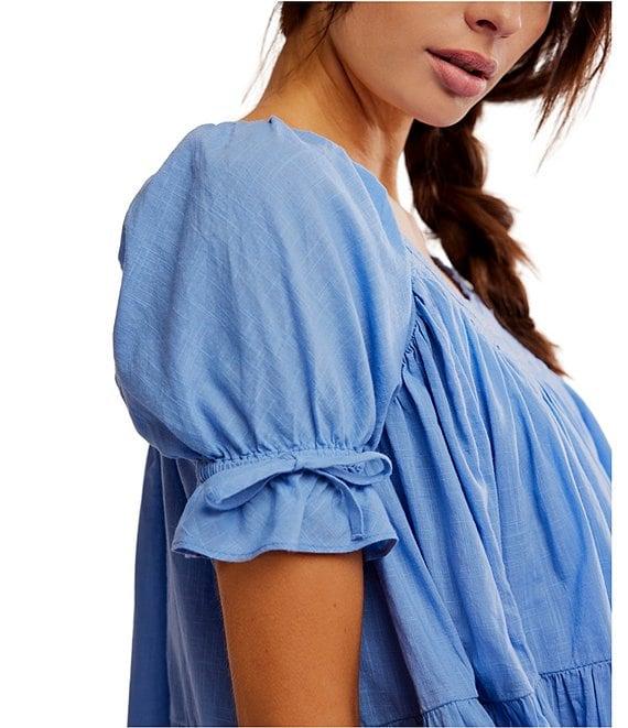 Free People Sandy Shores Scoop Neck Short Puff Sleeve Tiered Babydoll Mini Dress Product Image