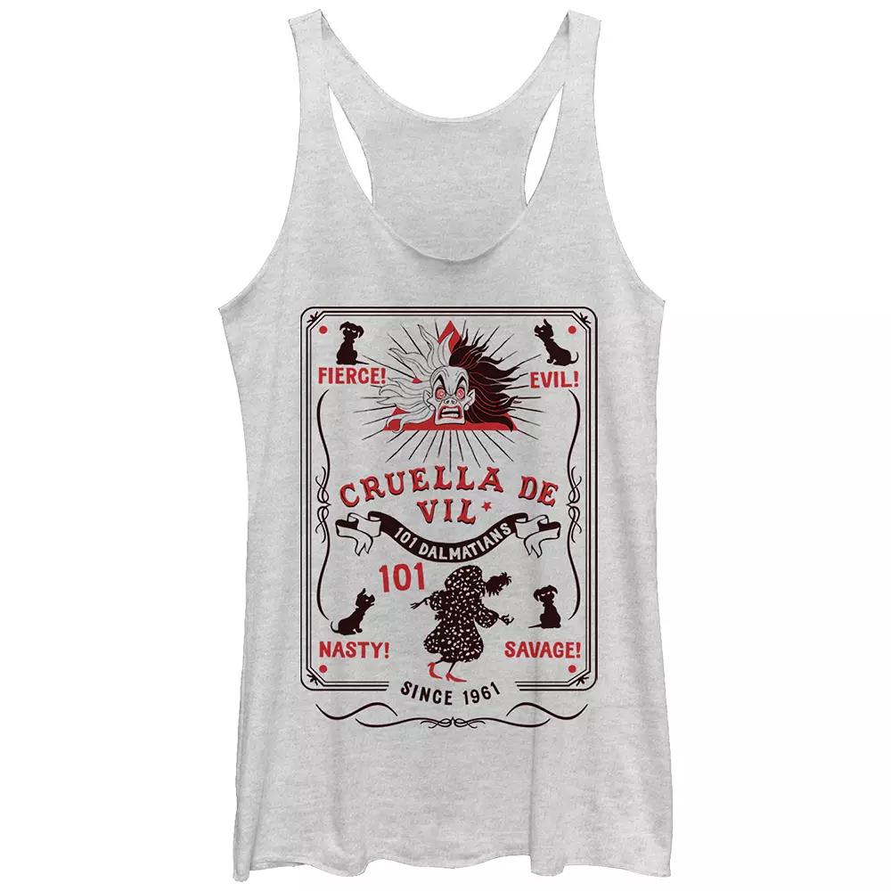 Disney Villains 101 Dalmatians Cruella De Vil Fierce Evil Nasty Savage Juniors' Tri-Blend Racerback Tank Top, Girl's,  Product Image