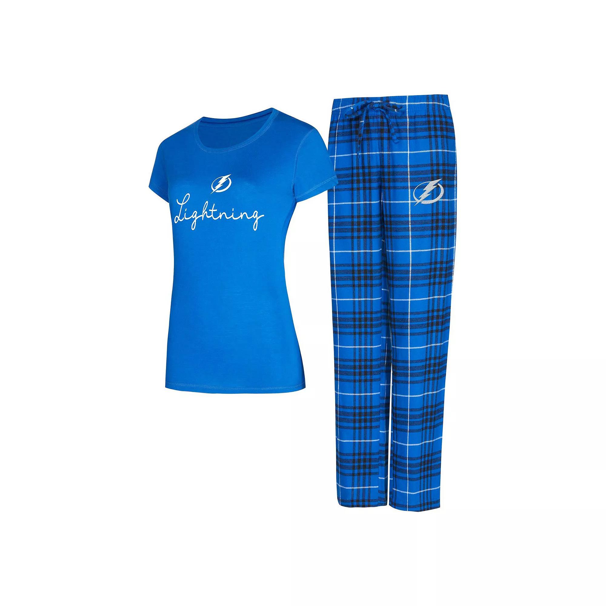 Women's Concepts Sport Blue/Black Tampa Bay Lightning Vector T-Shirt & Pants Sleep Set, Size: Large, Lgh Blue Product Image