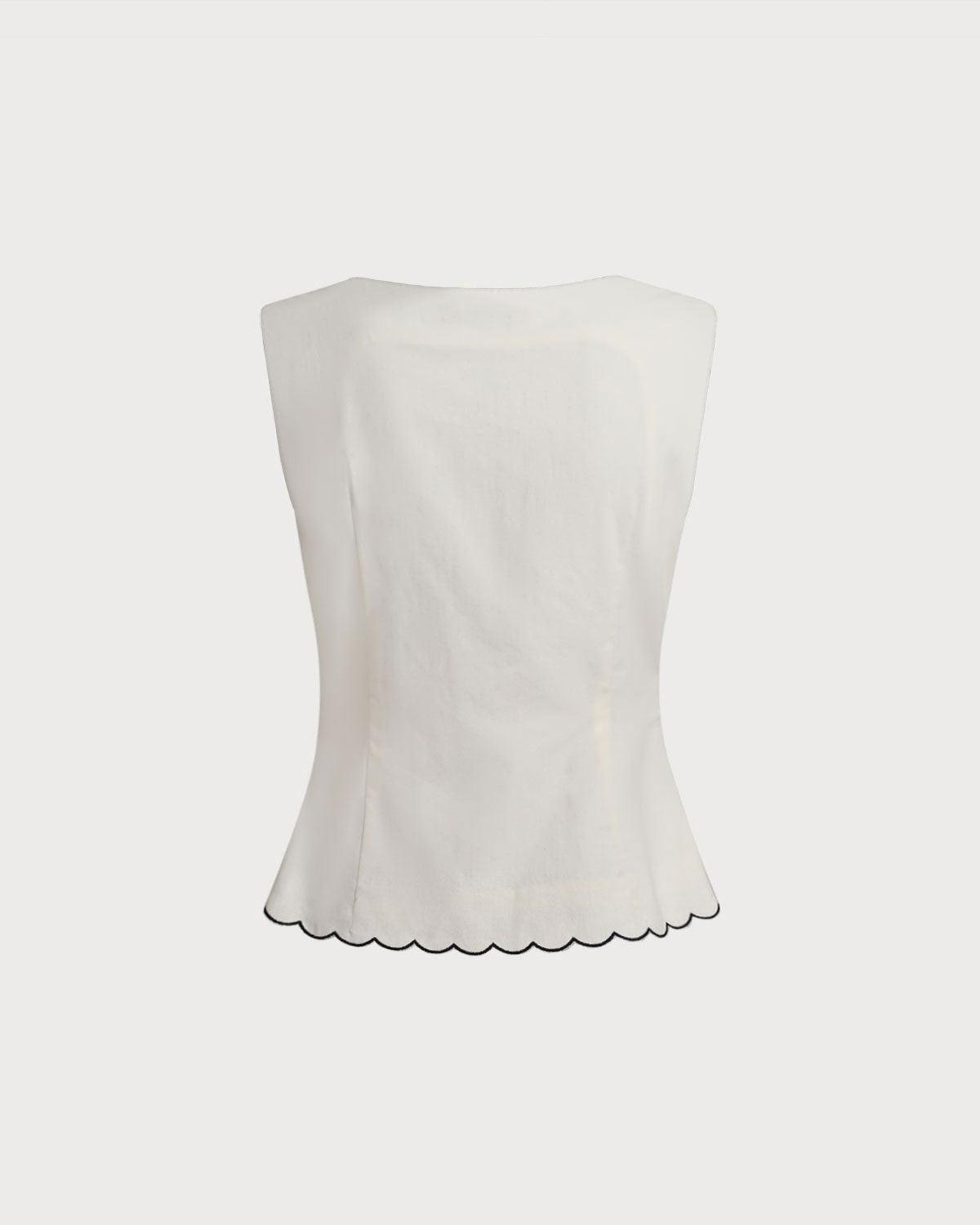 White Round Neck Button Vest Product Image