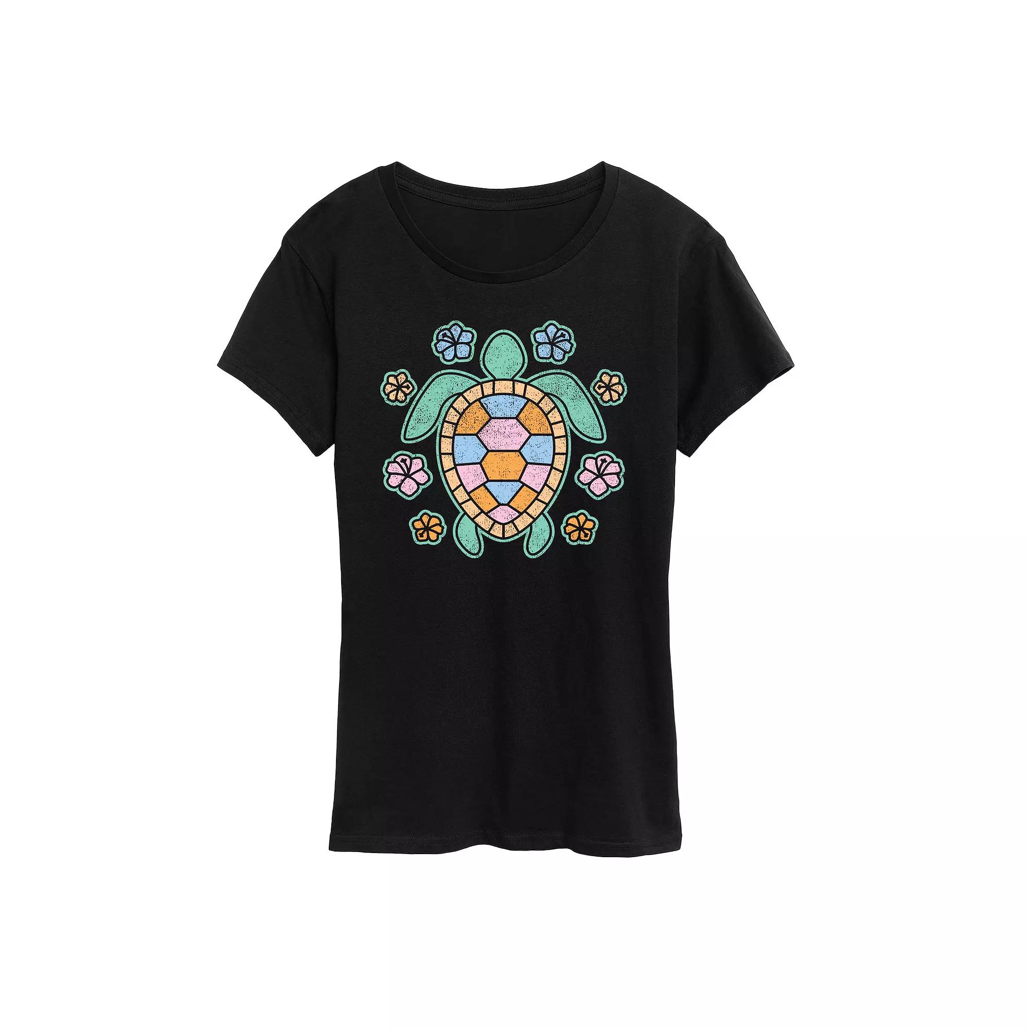 Women's Turtle And Flowers Graphic Tee,  Product Image