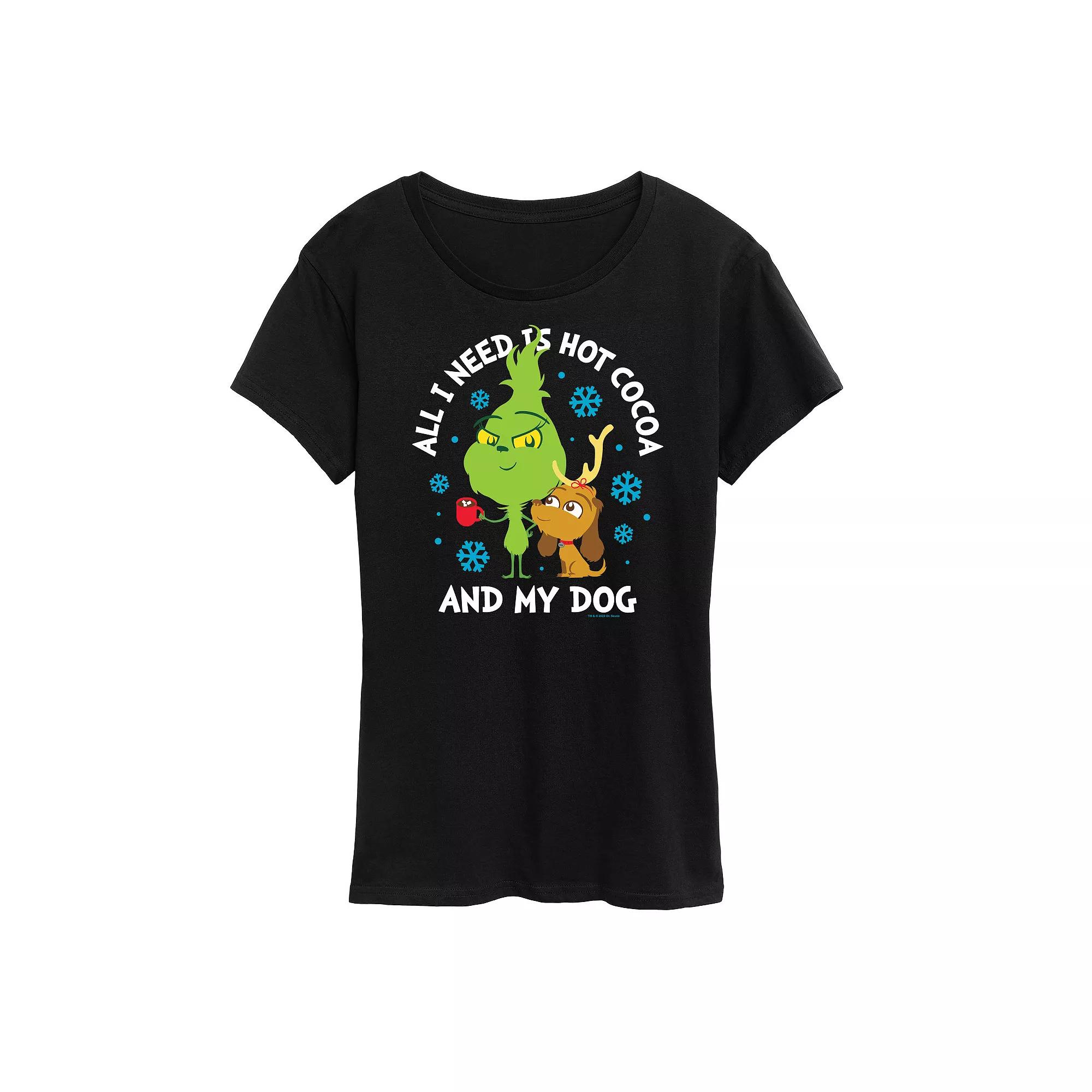 Women's Dr. Seuss The Grinch Hot Cocoa And My Dog Graphic Tee, Girl's,  Product Image