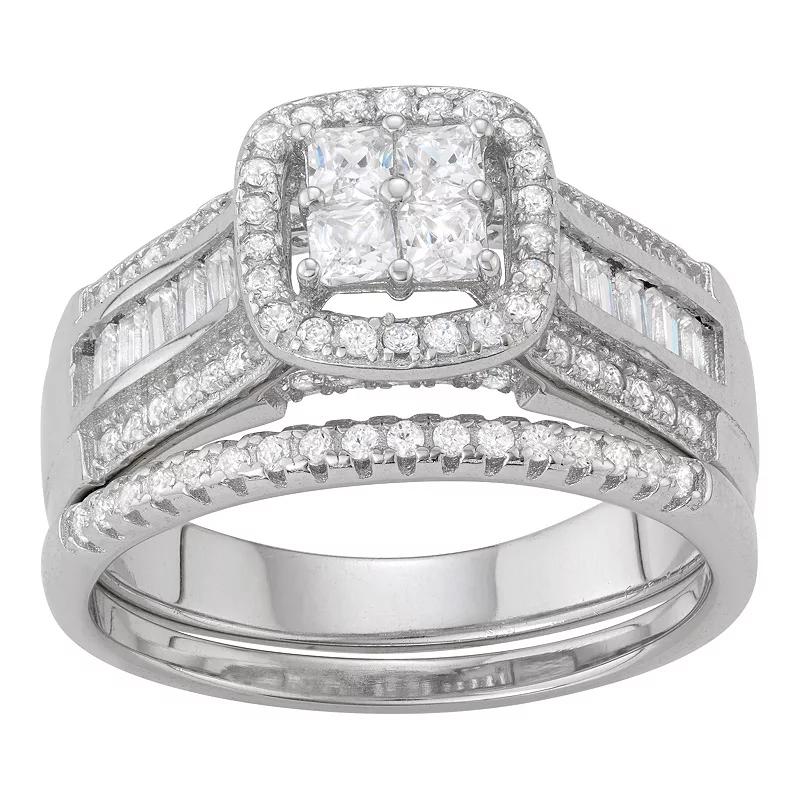 Designs by Gioelli Sterling Silver Lab-Created White Sapphire Square Ring Set, Womens Pink Tone Product Image